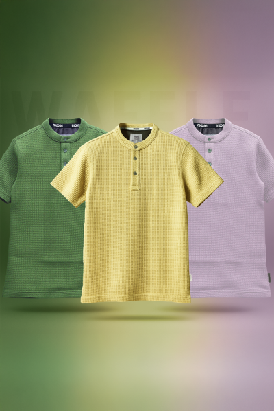 Waffle Mandarin Collar Short Sleeve T-Shirts